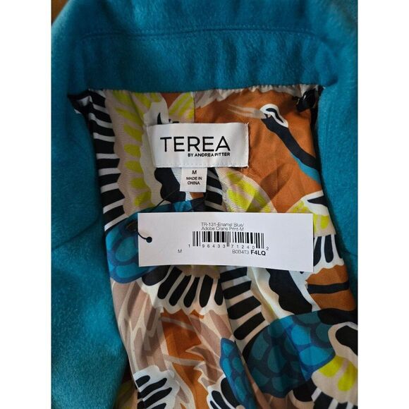 Teal Longline Coat With Crane Embroidery By Terea By Andrea Pitter grandma core - Picture 4 of 8